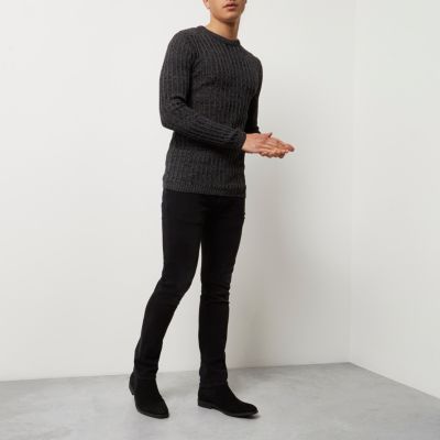 Dark grey twist slim fit jumper